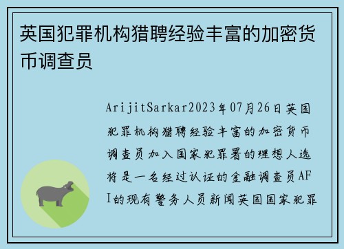 英国犯罪机构猎聘经验丰富的加密货币调查员 